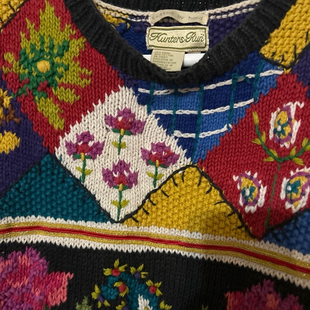 Vintage hunters, run hand knitted sweater size medium floral - Picture 4 of 5